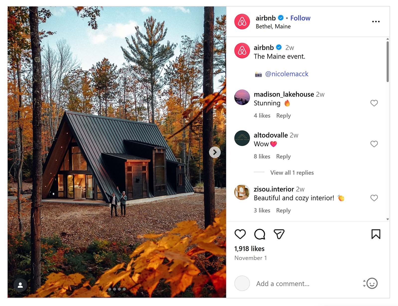 Airbnb Instagram post sharing images of an Airbnb property clicked by guest Nicole Macck.