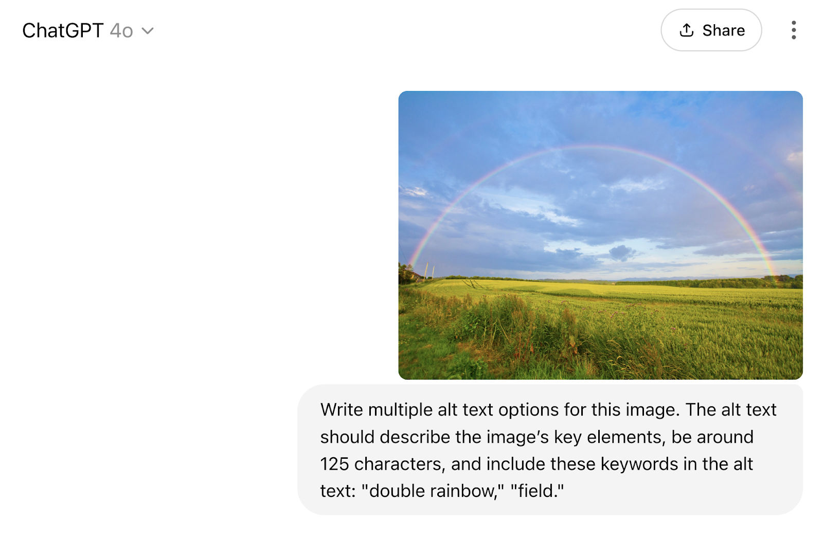 Image of a double rainbow and prompt are entered into ChatGPT.