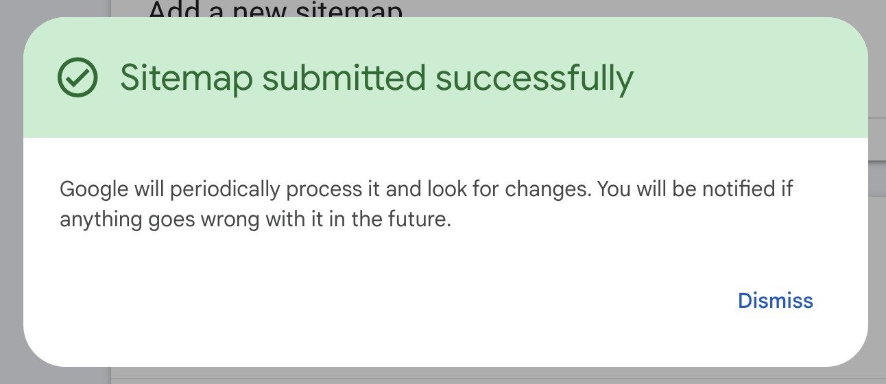 Sitemap submitted successfully confirmation message on GSC.