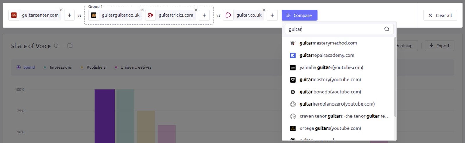 Adding entities and groups to compare in AdClarity &mdash; Advertising Intelligence