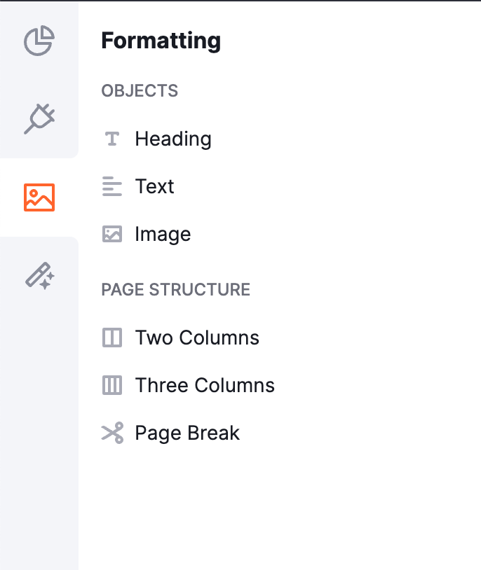 Formatting options available in the tool, including Objects and Page Structure.