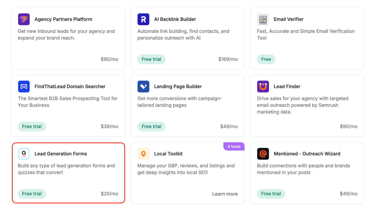 App Center list of apps.