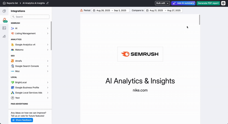 Animated image showing how the AI Summary in My Reports generates a summary.